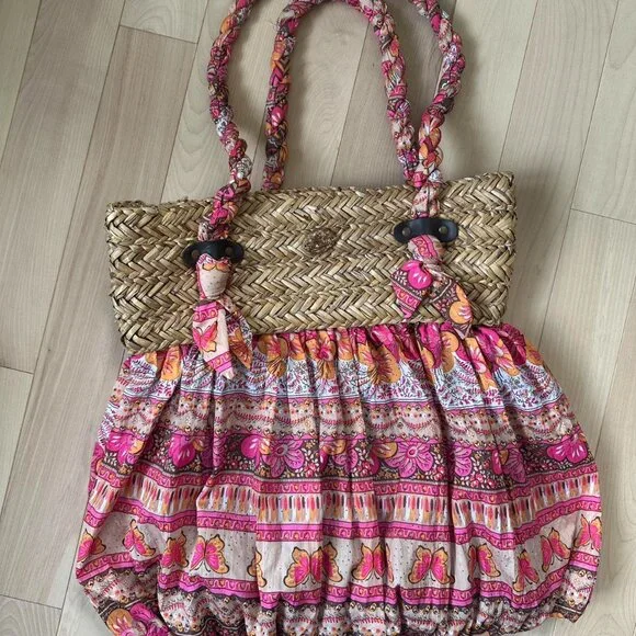 Vintage Capelli Straworld Woven Tote – Boho Butterfly Print - Picture 2 of 7